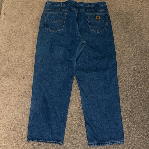 Carhartt fleece lined dark wash outdoor work straight leg jeans - Picture 5 of 9
